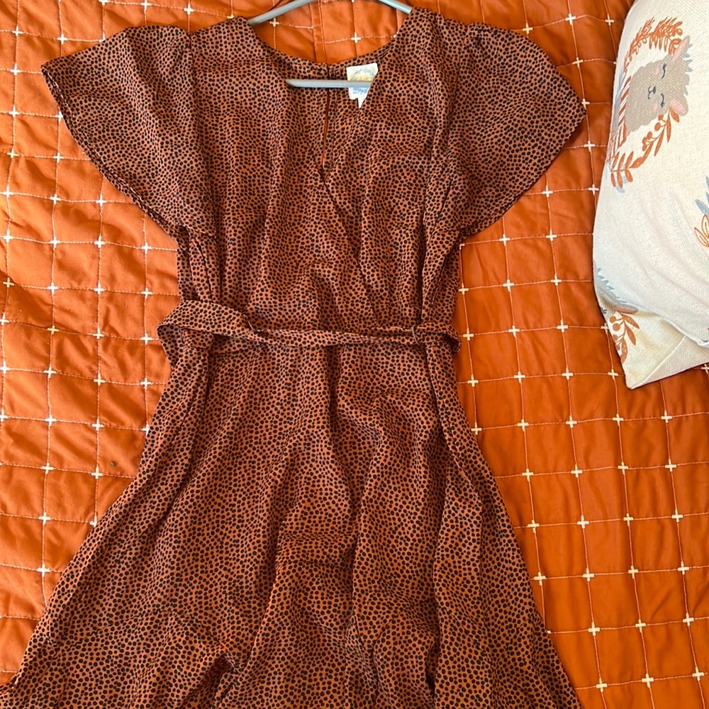 Ditzy Dot burnt orange Brown Flutter Dress